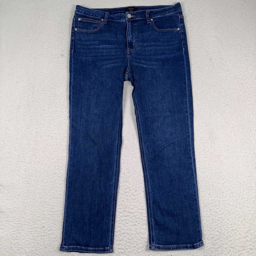 Quince Jeans Mens 32x28 Fits 34x27 Mid Rise Slim Fit Straight Leg Dark Wash Blue